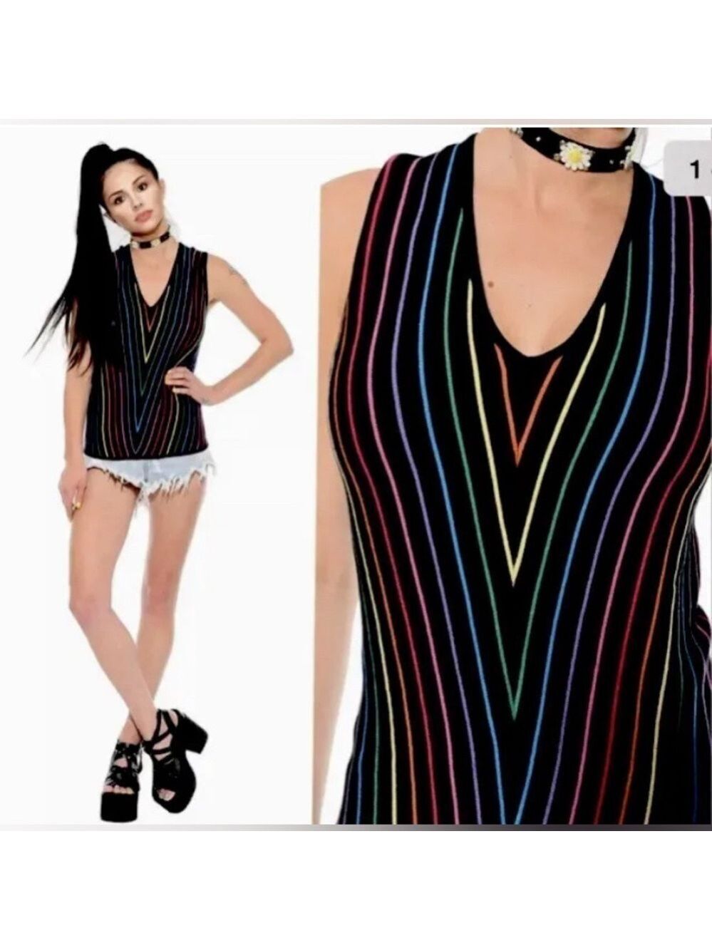 World Republic Silk/Viscose Blend Y2K Chevron Rainbow Stripe Top Size Medium